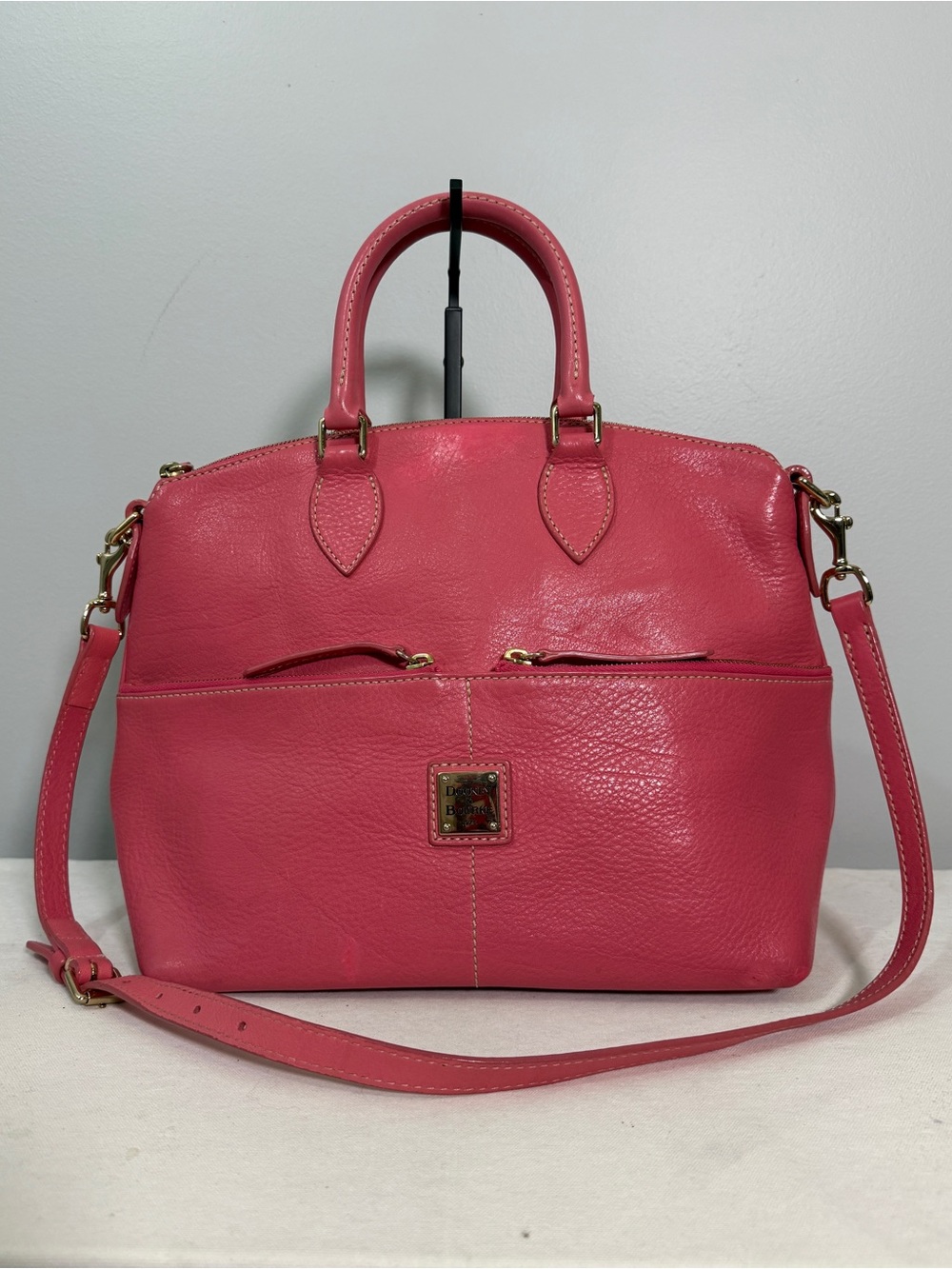 Dooney & Bourke Dillen Pink Leather Satchel Double Pocket Shoulder Purse